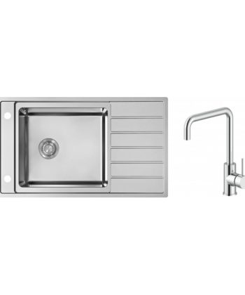 SET SEUL – Edelstahlspüle mit Abtropffläche und Küchenarmatur